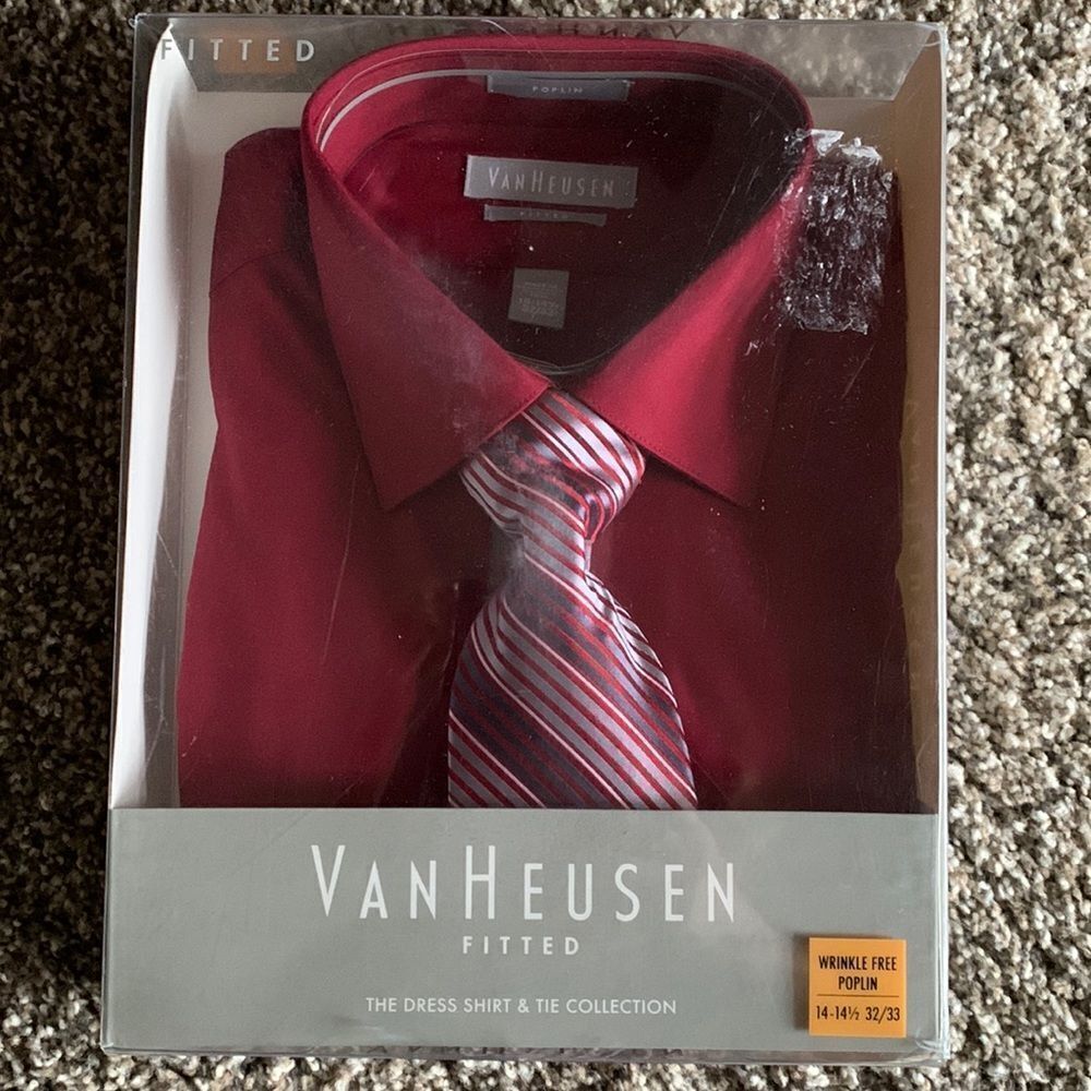 Van Heusen Dress Shirt & Tie Collection Set Fitted Wrinkle free